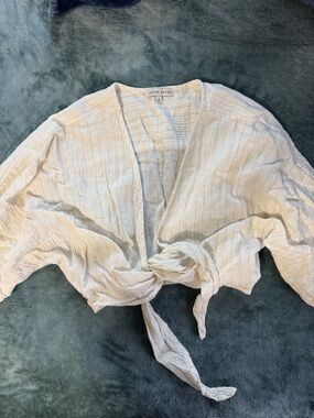 Moon River Cream Tie-Front Gauze Top